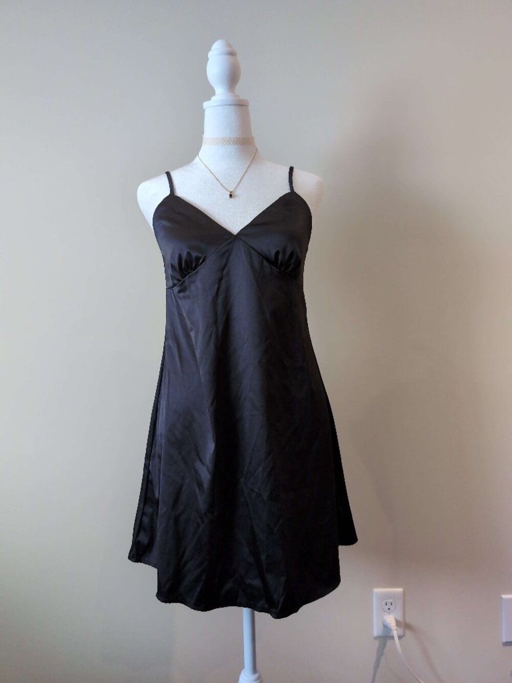 MistyRose Black Satin Slip